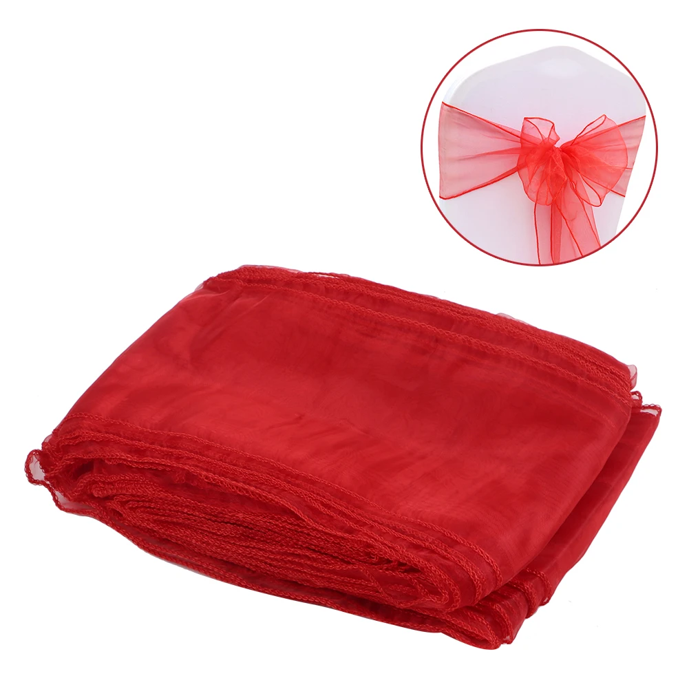 

25Pcs Red Organza Chair Sashes For Wedding Banquet Party Decoration Chair Bows Ties Cover Bands Event Supplies