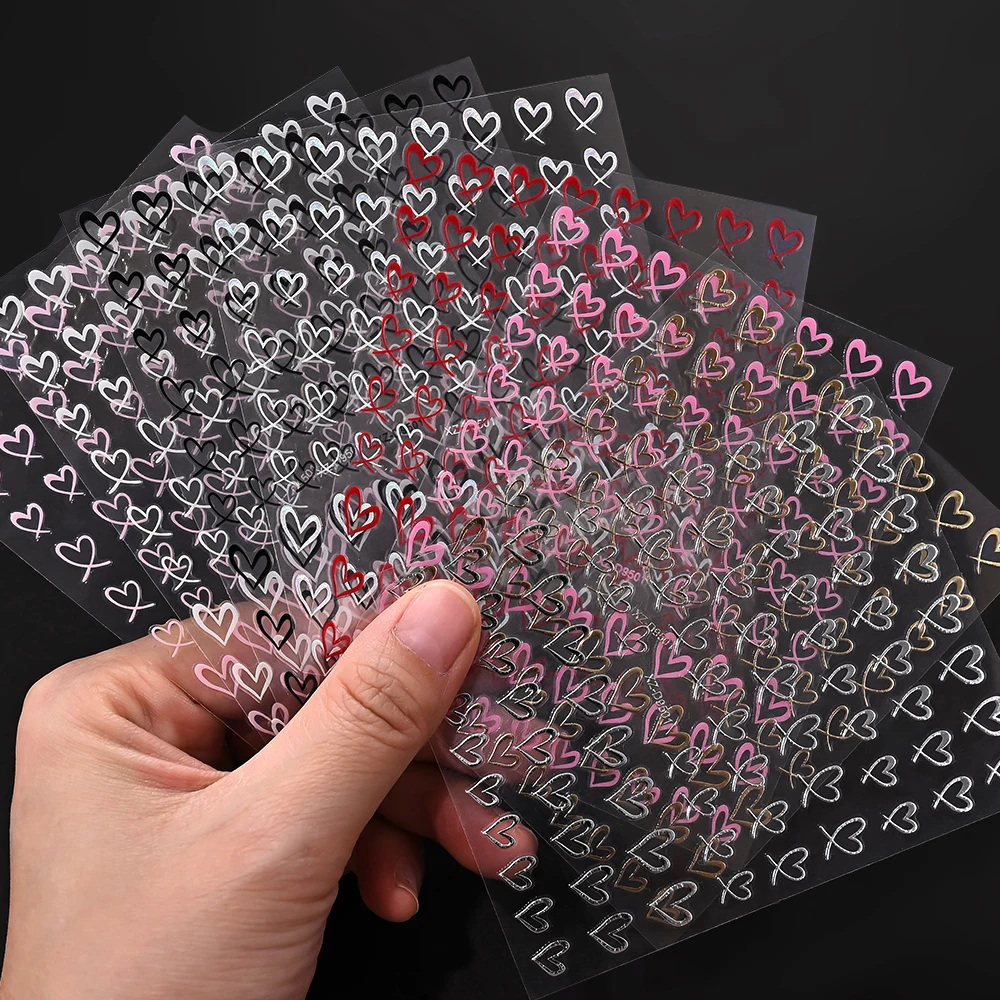 8 pçs 3d amor coração adesivos de unhas rosa branco dia dos namorados oco estrela coração design decalques de unhas auto-adesivo manicure suprimentos