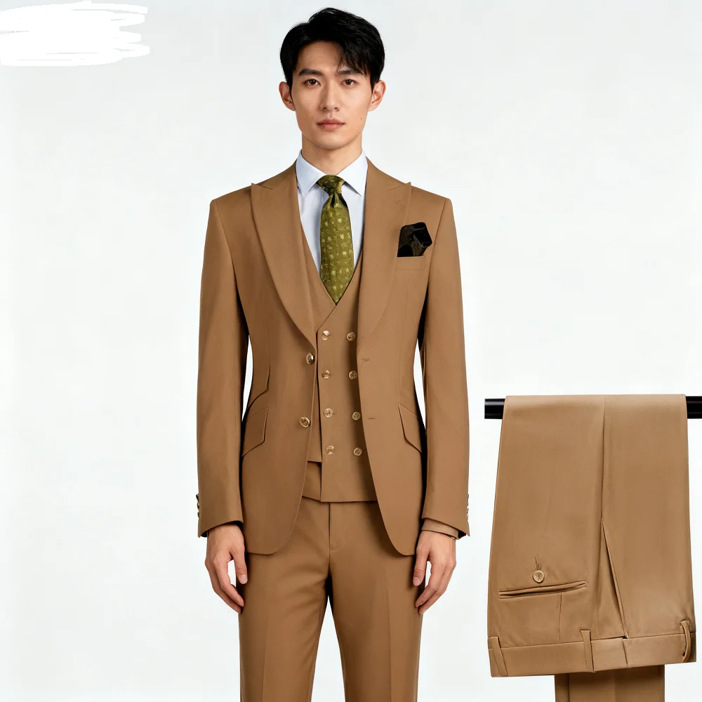 

Мужской приталенный смокинг для выпускного вечера, комплект из 3 предметов с пиковыми лацканами, жилет и брюки - свадебный костюм жениха, деловой костюм для вечеринки Homme