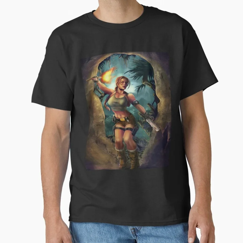 

80s retro video game Tomb Raider Treasure hunter Lara Croft Angel of Darkness T Shirt for men large size tops S-6XL
