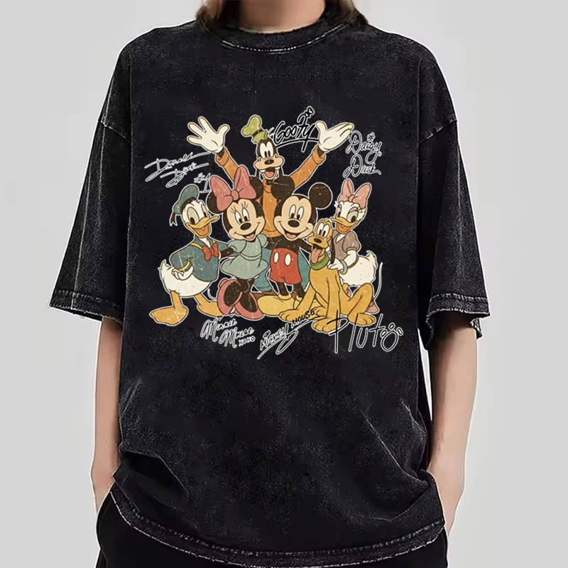 

Retro Mickey Mouse Cartoon T Shirts Y2K Unisex Matching Mickey Friends T-Shirt Vintage Washed Oversized Casual Tee for Adults