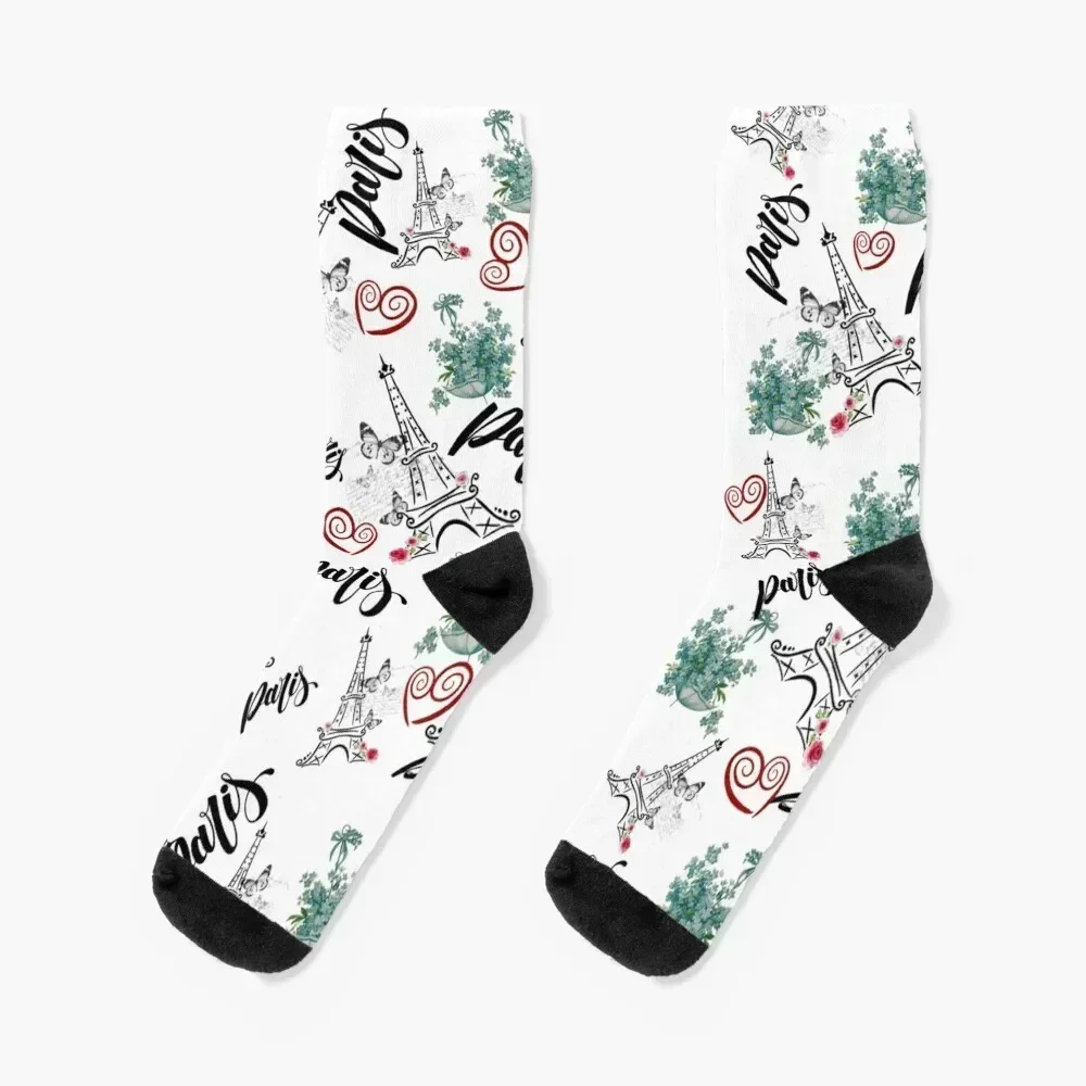 

All-over Paris hearts print Socks japanese fashion golf cartoon heated Socks Women's Men's