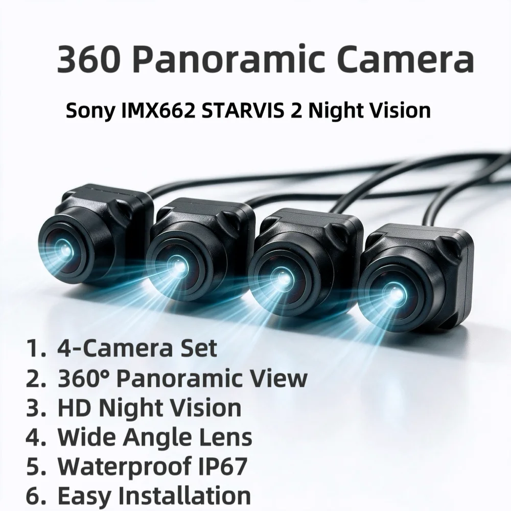 3D 360 Bird View AHD 1080P Car Camera IMX662 Starlight Night Vision 4-Way Surround View Fit Android Car Radio Parking System