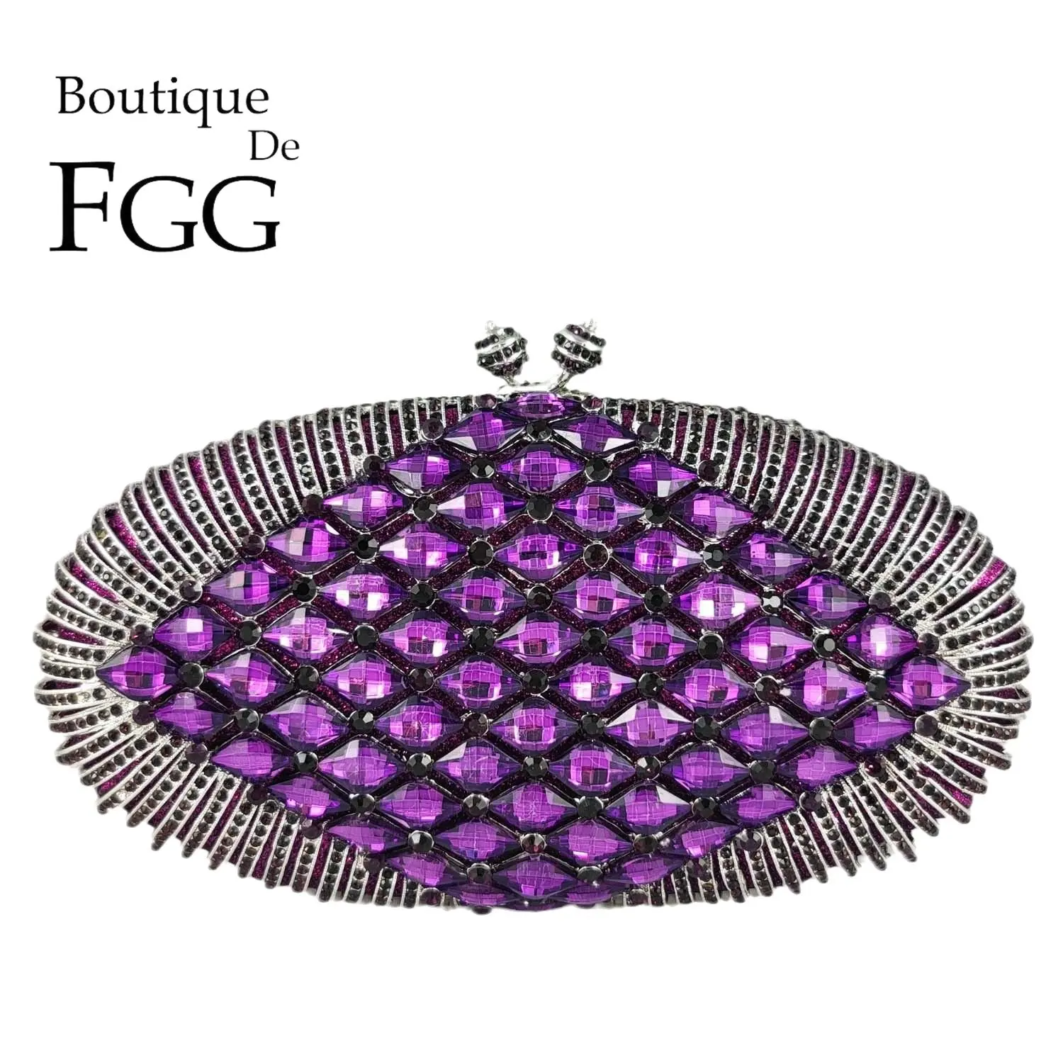 Boutique De FGG Elegant Women Purple Evening Bags and Clutches Wedding Party Dinner Rhinestone Clutch Minaudiere Handbag Purse