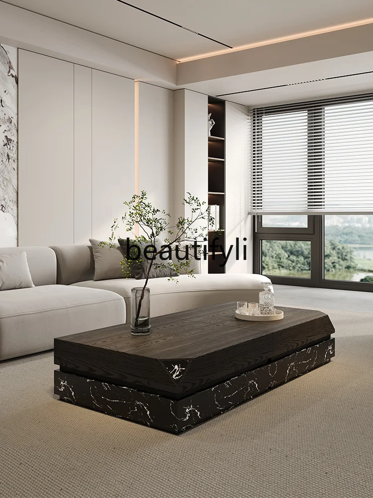 

Italian minimalist marble coffee table combination designer landscape painting tea table