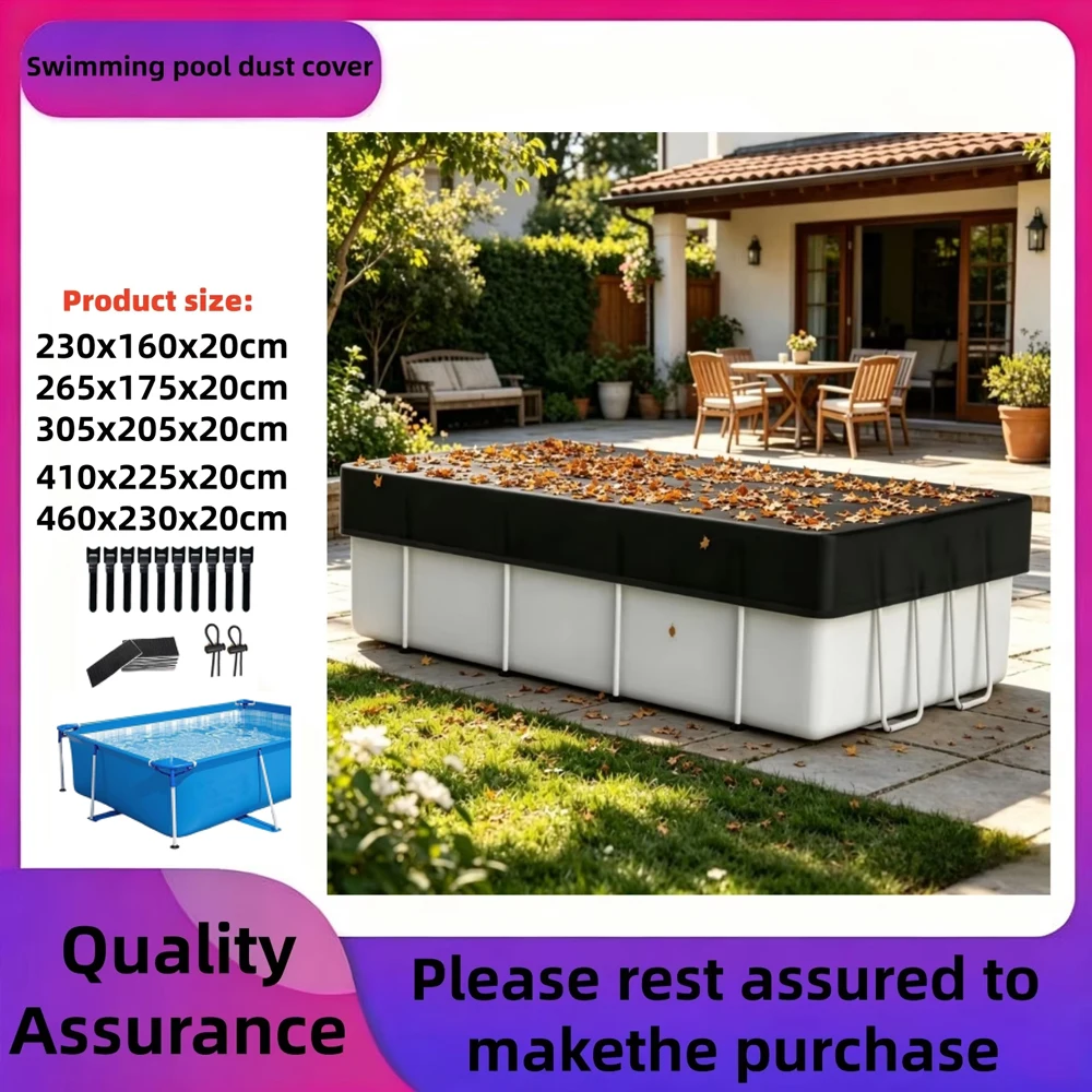 Durable 210D Rectangular Swimming Pool Cover, Rain Dust Protection for Above Ground Frame Pools Outdoor Garden Square Pool Cover