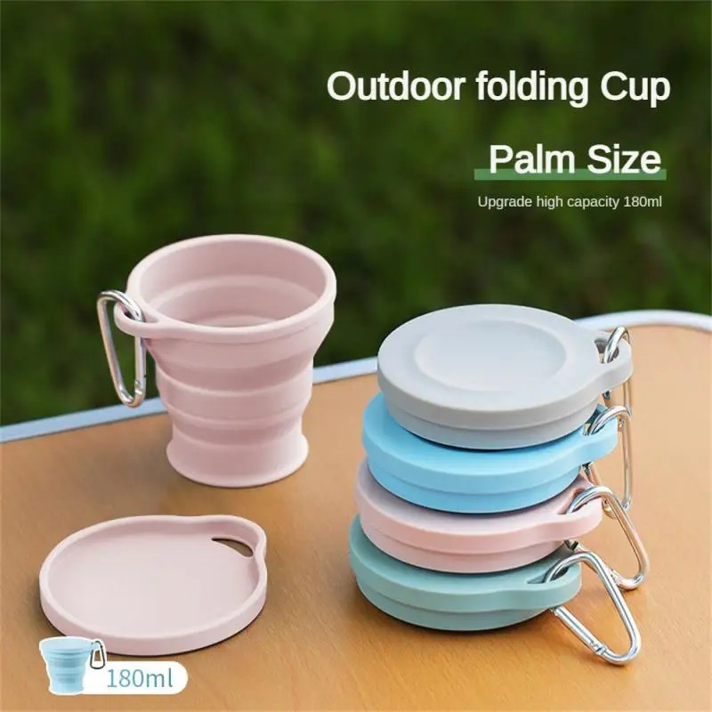 180ML Folding Cup Mini Retractable Cup Silicone Portable Teacup Outdoor Travel Telescopic Drinking Mug with Lid For Camping