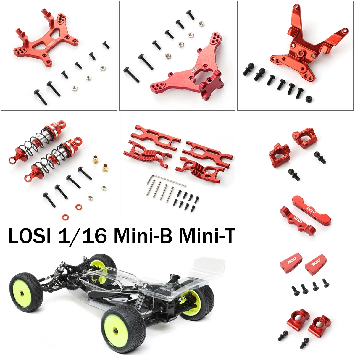 Dla LOSI 1/16 Mini-B Mini-T 2WD RC samochód gąsienicowy ciężarówka Buggy czerwony zestaw zestaw ramion zawieszenia zwrotnicy ze stopu aluminium