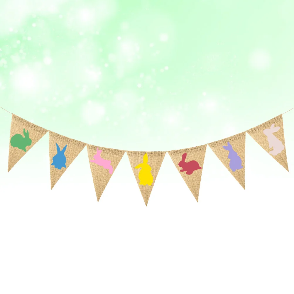 

1Set Colorful Rabbit Easter Pennant Banner Easter Party Decoration Linen Bunting Festive Bunny Garland Supplies