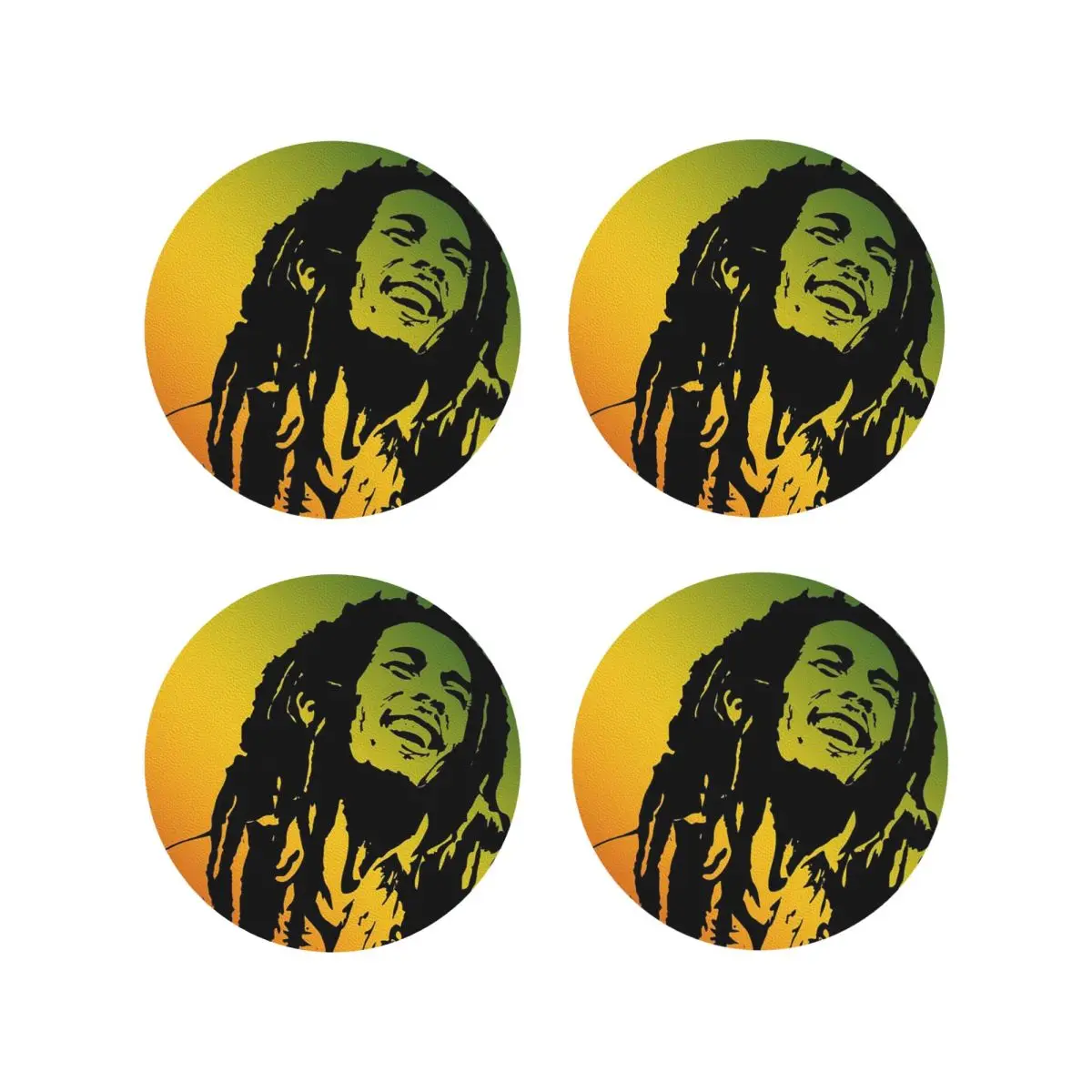 Bob Marley Reggae Coasters Kitchen Placemats Waterproof Insulation Cup Coffee Mats For Decor Home Tableware Pads Set of 4