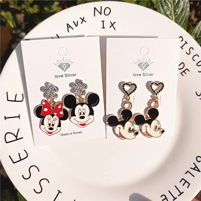 New Disney Anime Mickey Mouse Alloy Earrings for Female Individuality Cute Cartoon Love Mickey Jewelry Accessories Creative Gift