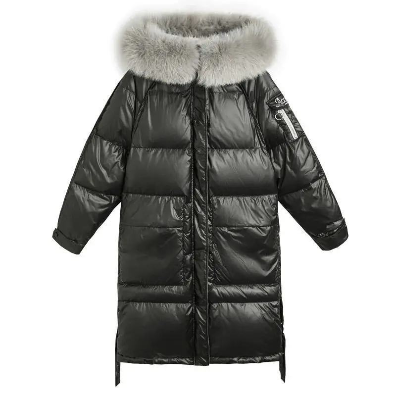 고급 여성용 중장기 겨울 패션 트렌드 대형 사이즈 루즈핏 무릎 길이 화이트 덕다운 재킷 후드 예쁜 코트