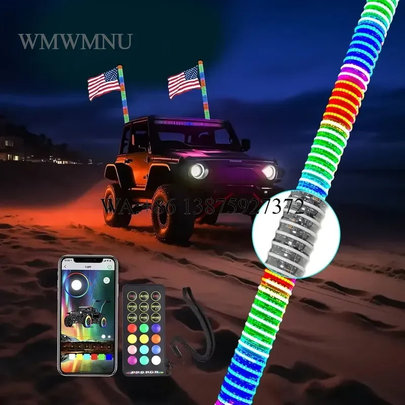 Wmwmnu for Polaris Fat COB 1.75in RGB LED Whip Light 1/2/3FT Antenna DIY Chasing Patterns for Offroad ATV UTV RZR Dune Buggy