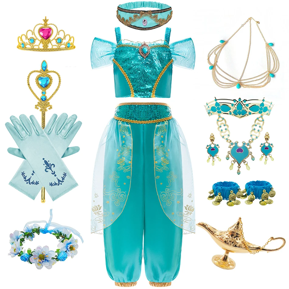 

Костюм жасмина для детей, Косплей принцессы, одежда Аладдина для девочек, одежда на Хэллоуин, карнавал, день рождения, детская одежда, одежда для выступлений на сцене