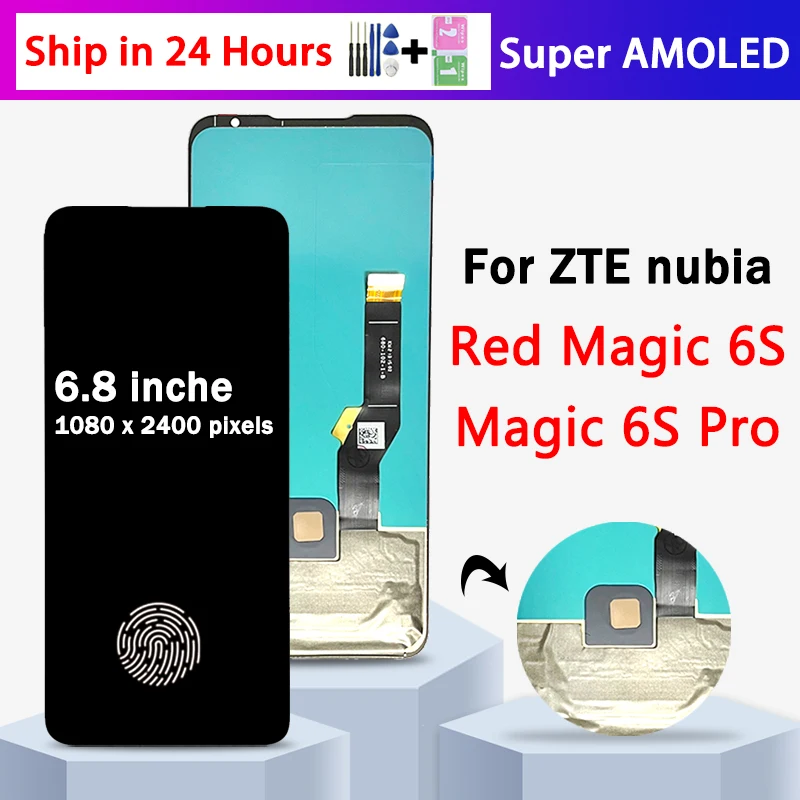 6.8”AMOLED 165Hz For ZTE nubia Red Magic 6s Pro 6S Pro LCD Display Screen Frame+Touch Panel Digitizer For RedMagic6s LCD