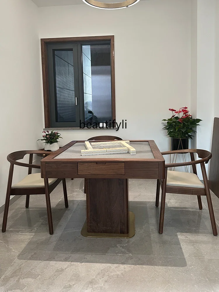 Villa Electric Mahjong Table North America Black Walnut Mahjong Machine Automatic Advanced Solid Wood Mahjong Table