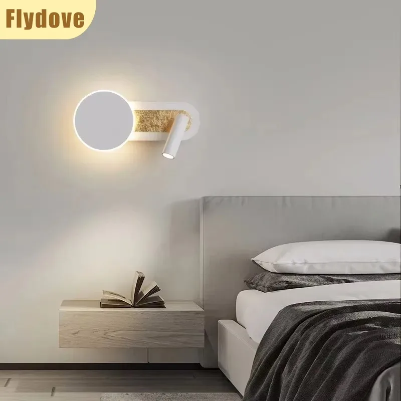 Bedroom LED Creative Warm Corridor Bedside Background Wall Light with Switch Rotatable Spotlight Indoor Decorative Wall Light