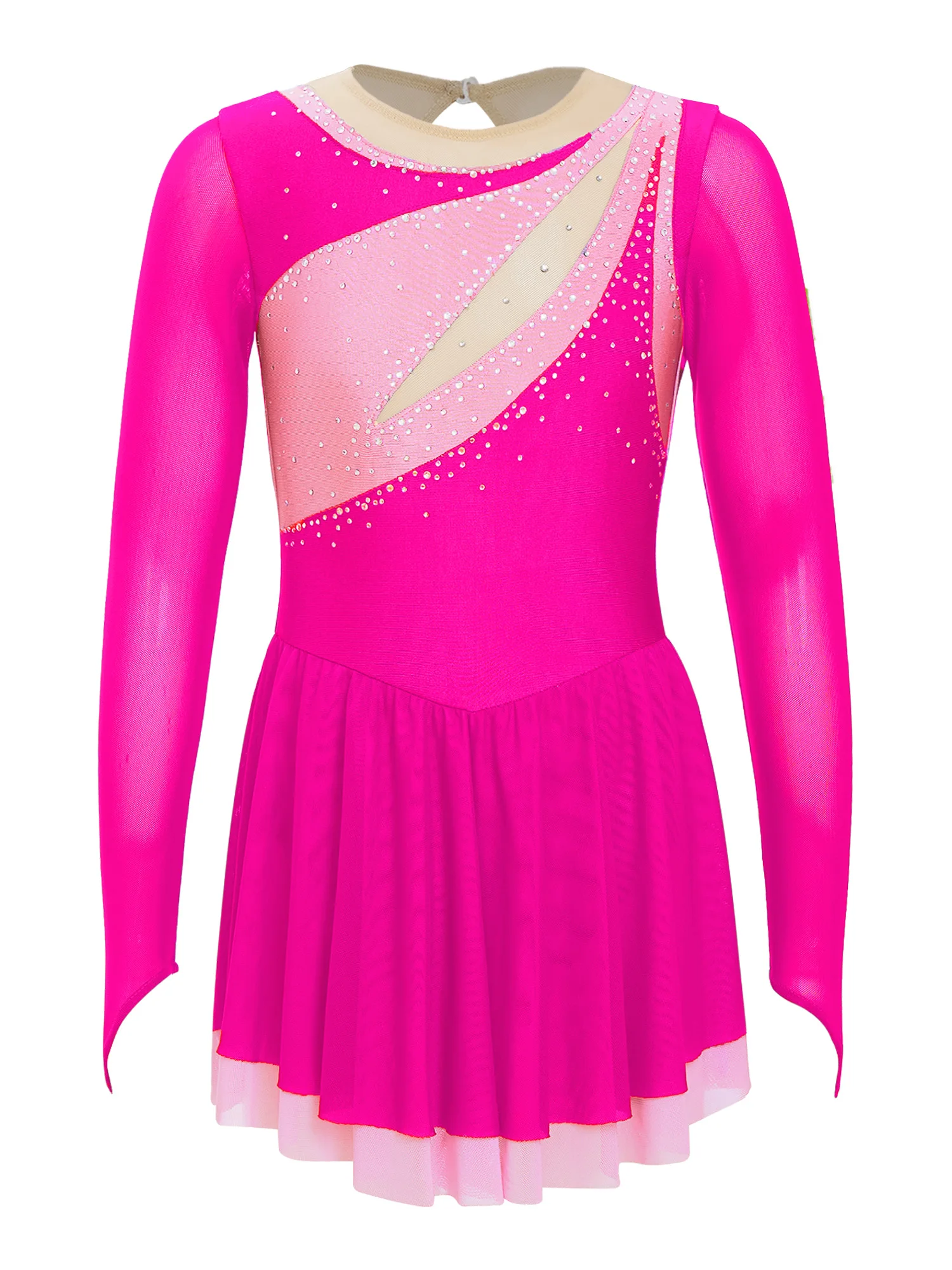 Kids Girls Ballet Lyrical Dance Dress Rhythmic Gymnastics Leotard Mesh Tutu Dresses Long Sleeve Figure Ice Skating Dancewear