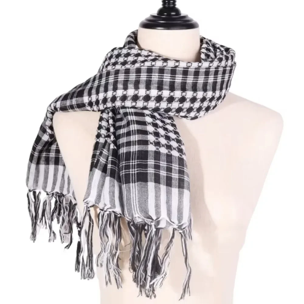 Duża arabska chusta szemag dla mężczyzn i kobiet z frędzlami keffiyeh, kostiumowa chusta na szyję, bandana, unisex, taktyczna chusta na głowę