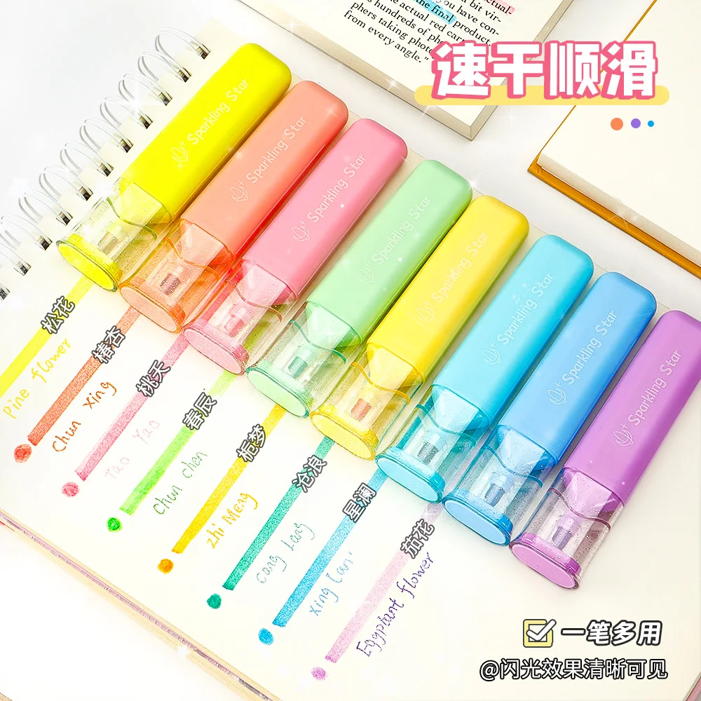 4 ألوان Kawaii فسفورية أقلام الفلورسنت مقاوم للماء للاجتماعات والملاحظات والدراسة بمناسبة مكتب القرطاسية اللوازم المدرسية.