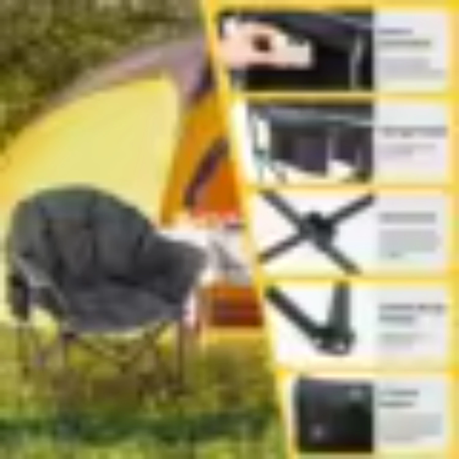 Kinnls Outdoor Portable Heated Folding Chair Lounge Support 500 lbs Oxford Fabric Roomy Camping Chair Fishing