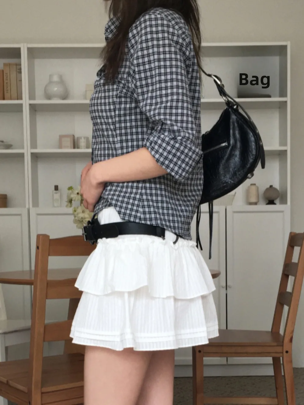 Retro American Blue Plaid ort Sve Long irt Women's Spicy Girl Feel Top Autumn Winter Faion Ladies' Premium Sweater