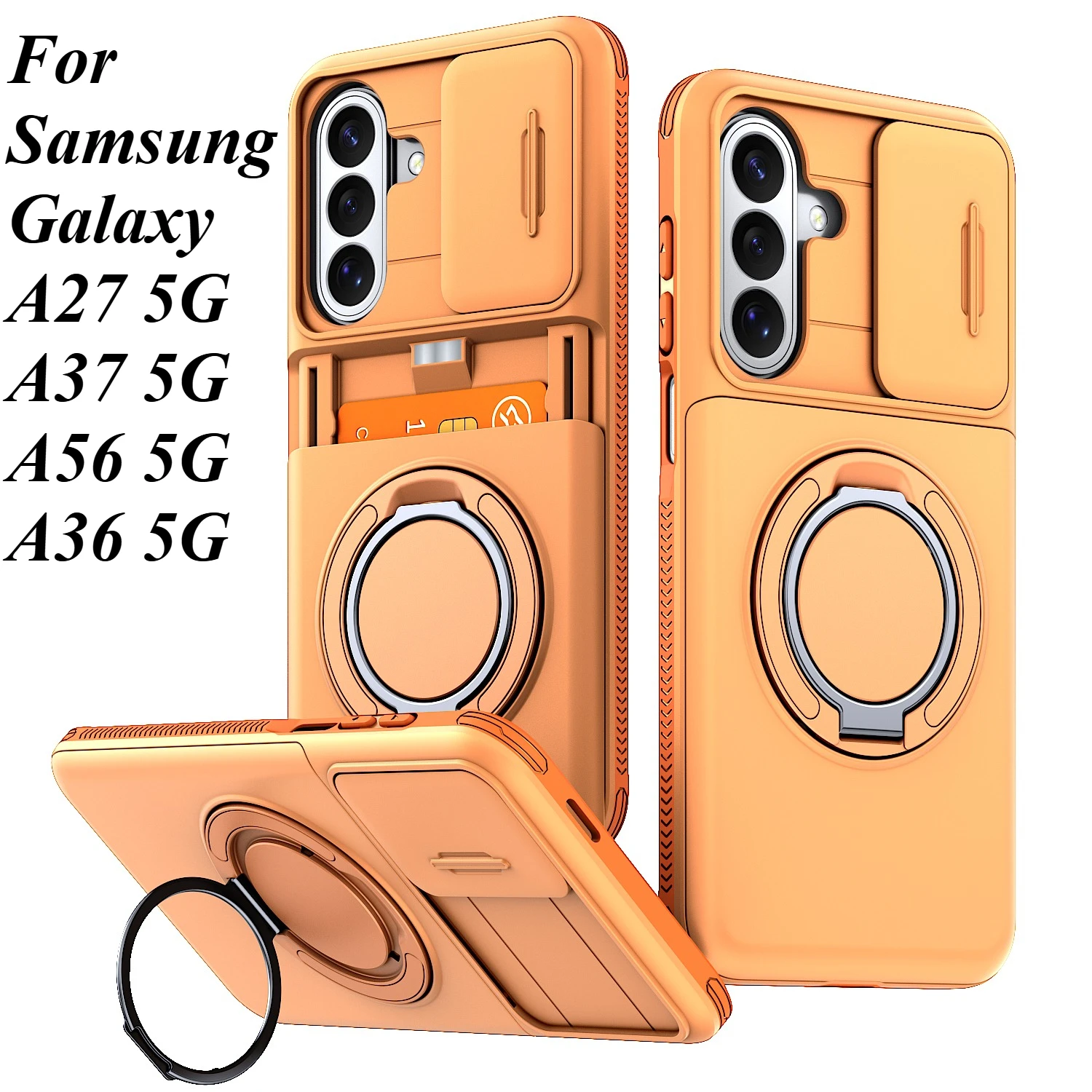 For Samsung Galaxy A36 A56 A37 A27 5G 360°Rotating magnetic ring holder hidden card insertion 2 phone case shell