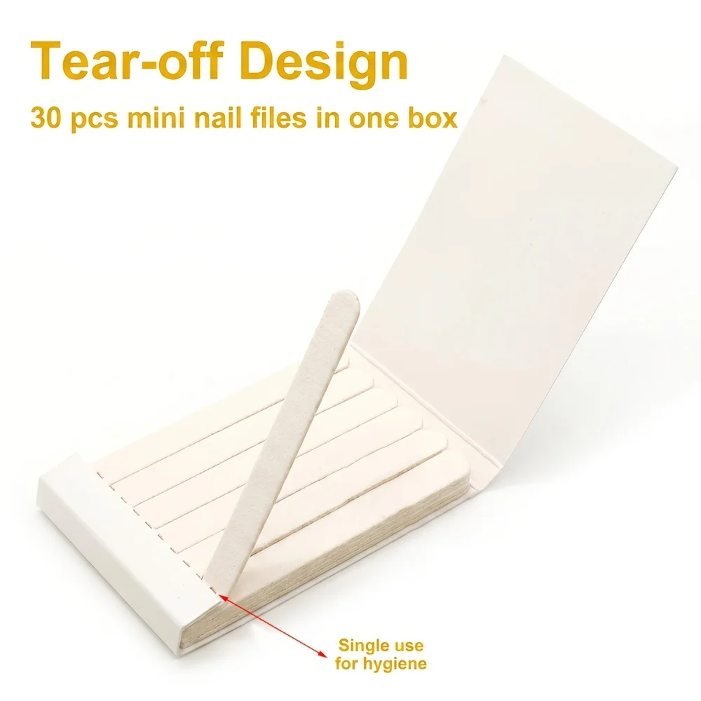 30Pcs/Box Disposable Mini Nail Files Tear-off Design Double Sided Emery Board Manicure Pedicure Sanding File Strip Nail Art Tool