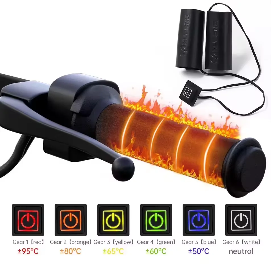 

Motorcycle Hand Heated Grips USB Anti Slip Electric Heated Grip Cover 6 Gear Temperature Control Heated Handle Cover Hand Warmer