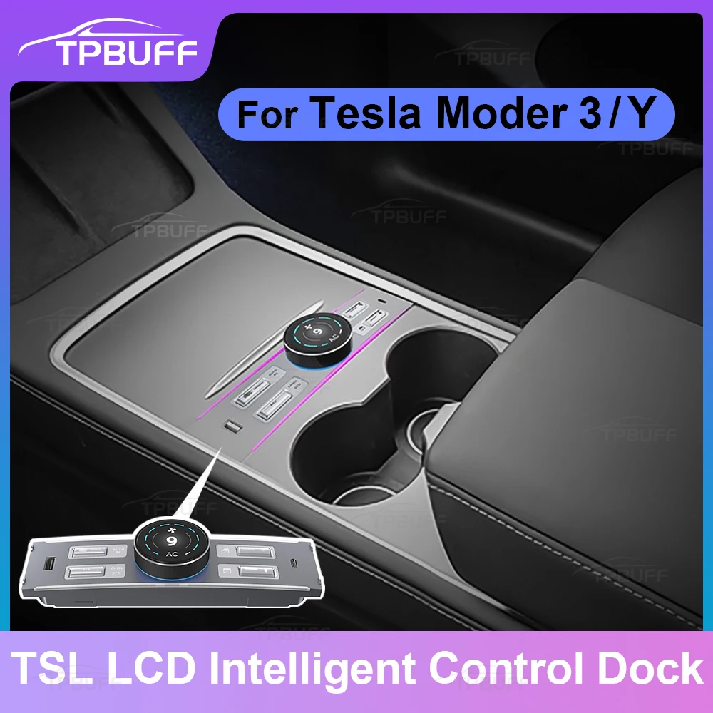 

LCD Intelligent Docking Station for Tesla Quick Charger Shunt Hub Type c USB Splitter Central Control Knob Button Model 3 Y