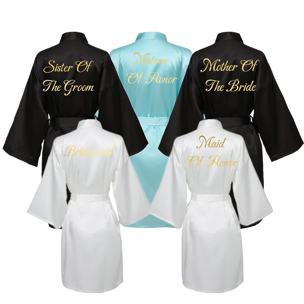 Bata azul y rosa para dama de honor, bata con letras, regalo de boda para novia, albornoz, kimono, bata de satén