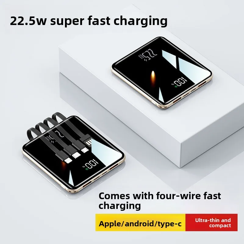 

22.5W Super Fast Charging Power Bank with Built-in Cable, Ultra-thin Portable Large Capacity Charger, 10000mAh & 20000mAh