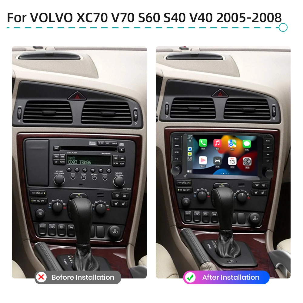 Android 13.0 GPS Navigation CarPlay 4G WiFi Bluetooth Car Radio For VOLVO XC70 V70 S60 S40 V40 2005-2008 Car Multimedia Player