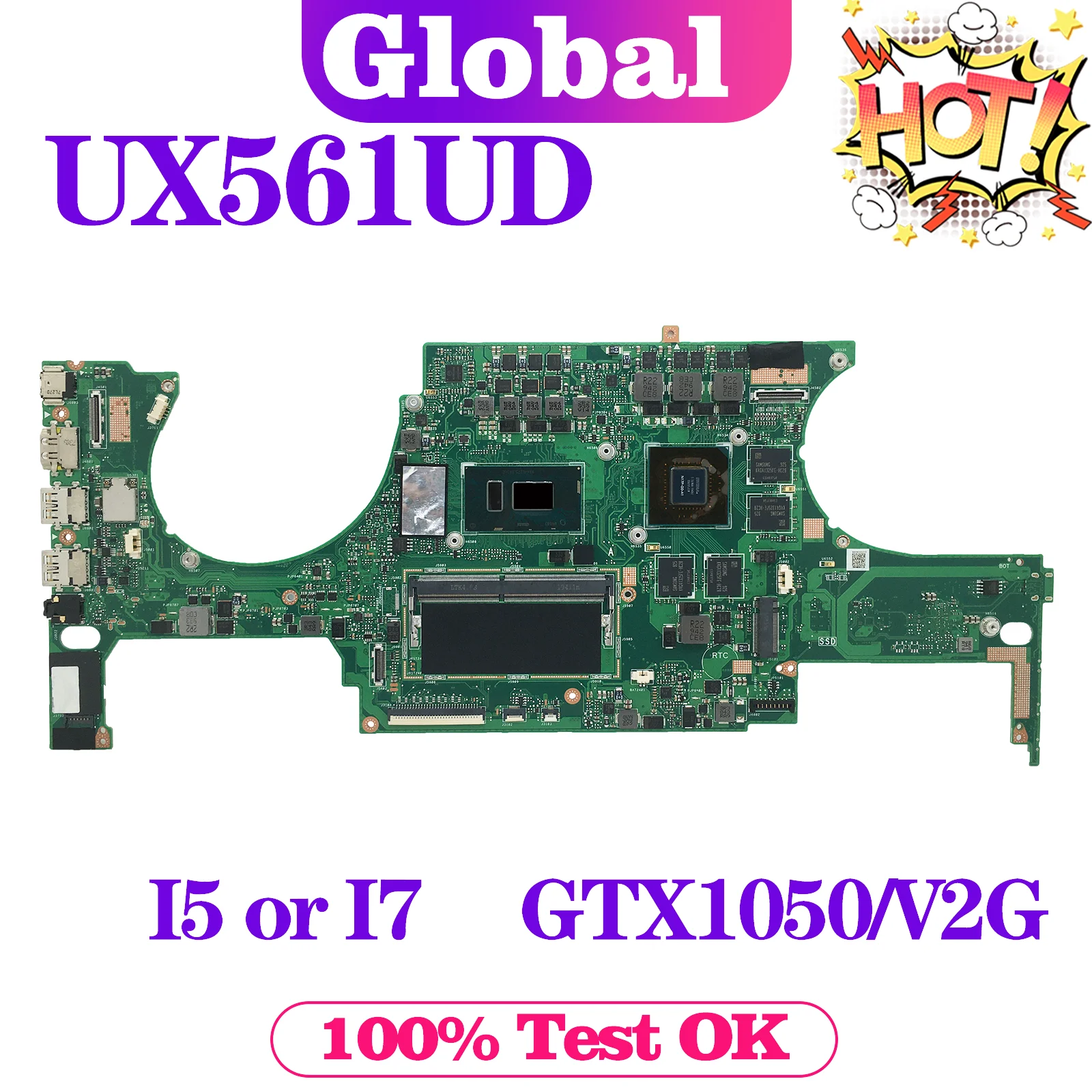 

KEFU Mainboard Q535U Q535UD UX561U UX561UD Laptop Motherboard I5-8250U I7-8550U 8GB/RAM GTX1050/V2G MAIN BOARD