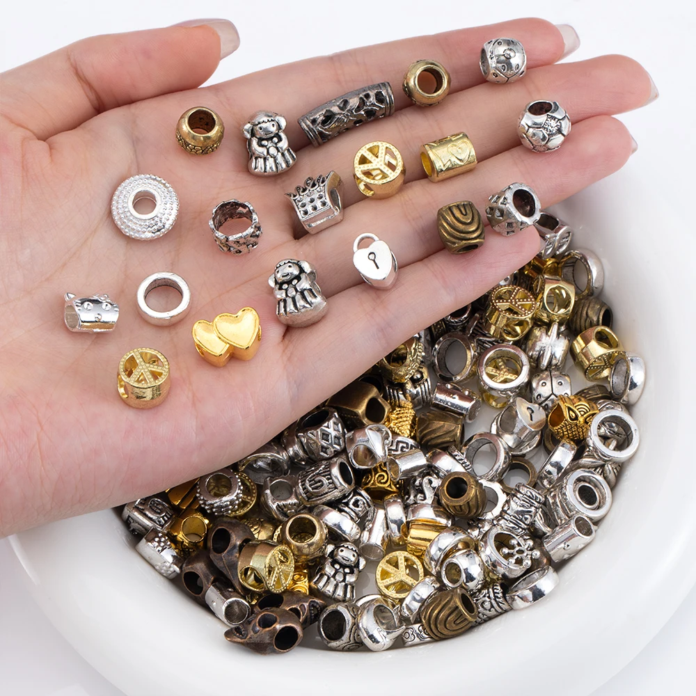 

50g Alloy Retro Large hole beads Series Charms Various Mixed Pendants for DIY Bracelet Necklace Jewelry Making Findings