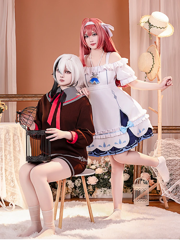 لعبة Genshin Impact Clervie/Arlecchino أزياء تنكرية لحفلة الهالوين وعيد الميلاد لعب الأدوار الهزلية في المخزون للنساء مقاس XS-XXL