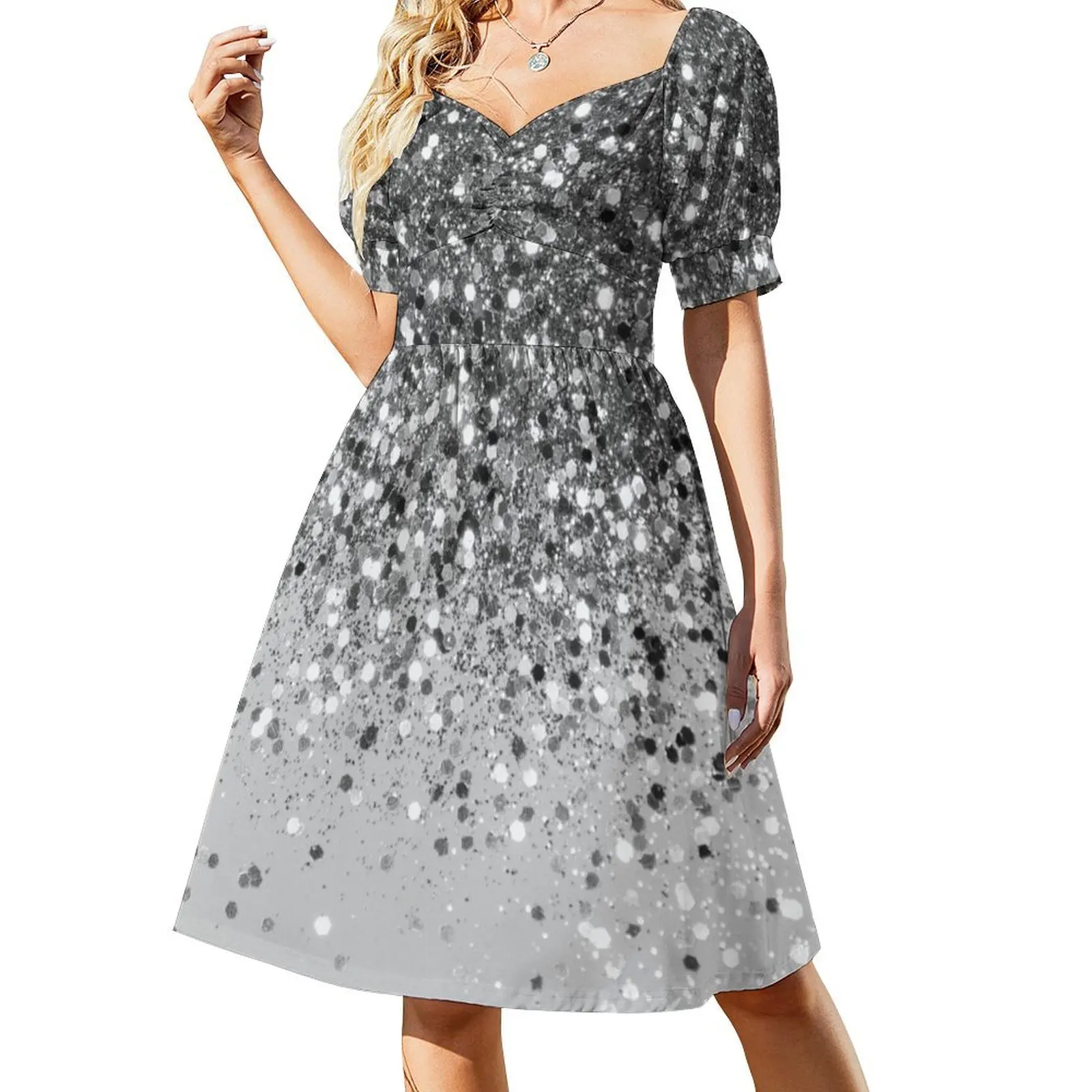 

Soft Silver Gray Glam #1 (Photo of Glitter Only - Not Reflective) Short Sleeved Dress long sleeve dress Dress