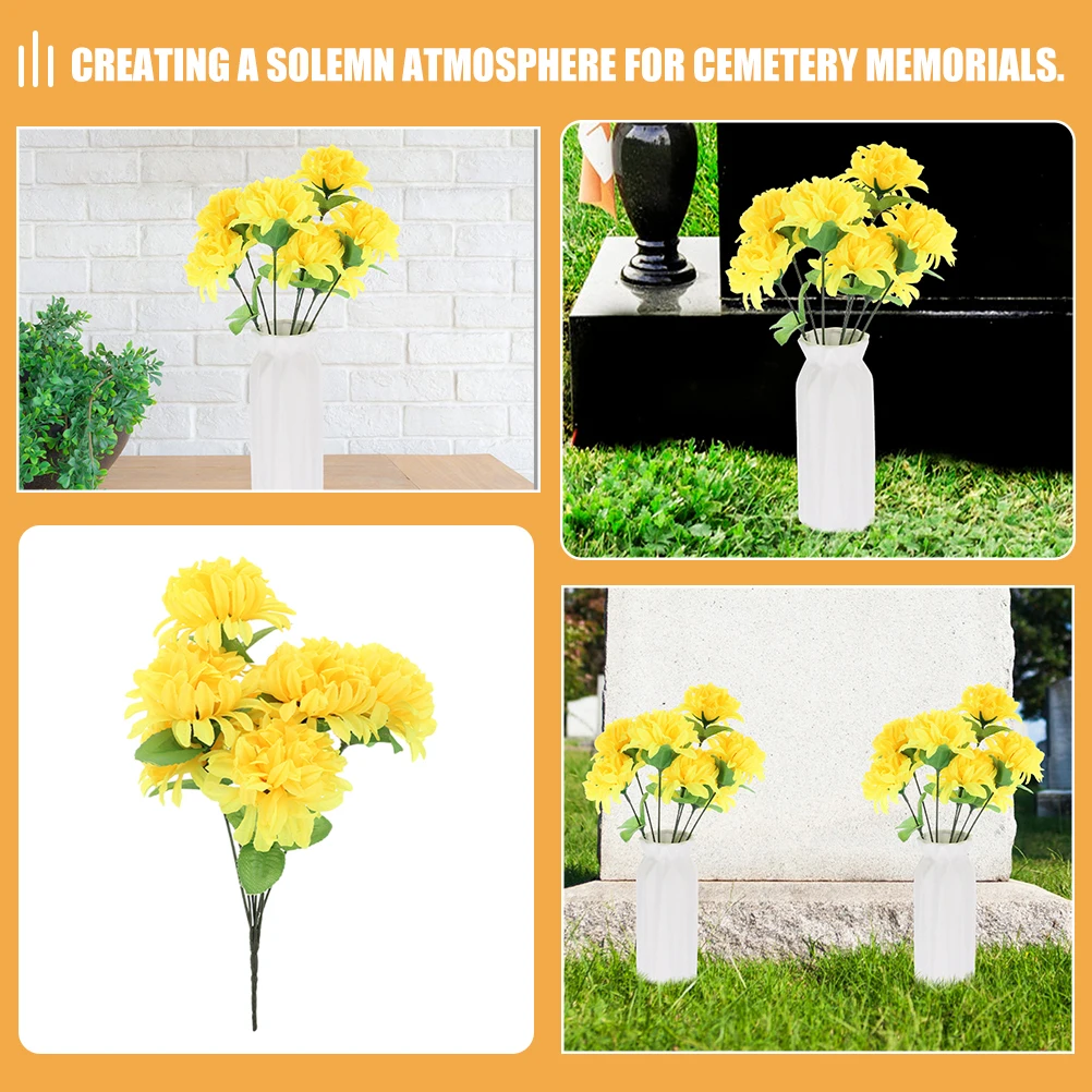 

7 Pcs Yellow Simulated Chrysanthemum Bouquet Fake Flowers for Grave Cemetery Decoration Long Lasting Outdoor Use