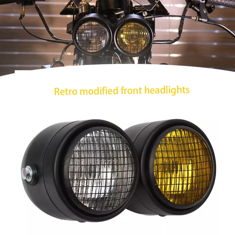 

Dual black motorcycle lights retro modified grid dual light headlights suitable for Honda's dual light Yamaha Suzuki