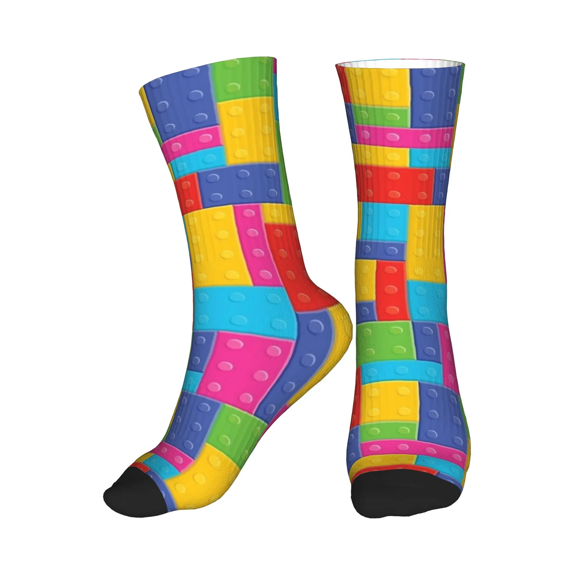 Men Socks Vibrant Multicolor Building Blocks Pattern  Stockings Autumn Casual Comfortable Socks Graphic Outdoor Non Slip Socks