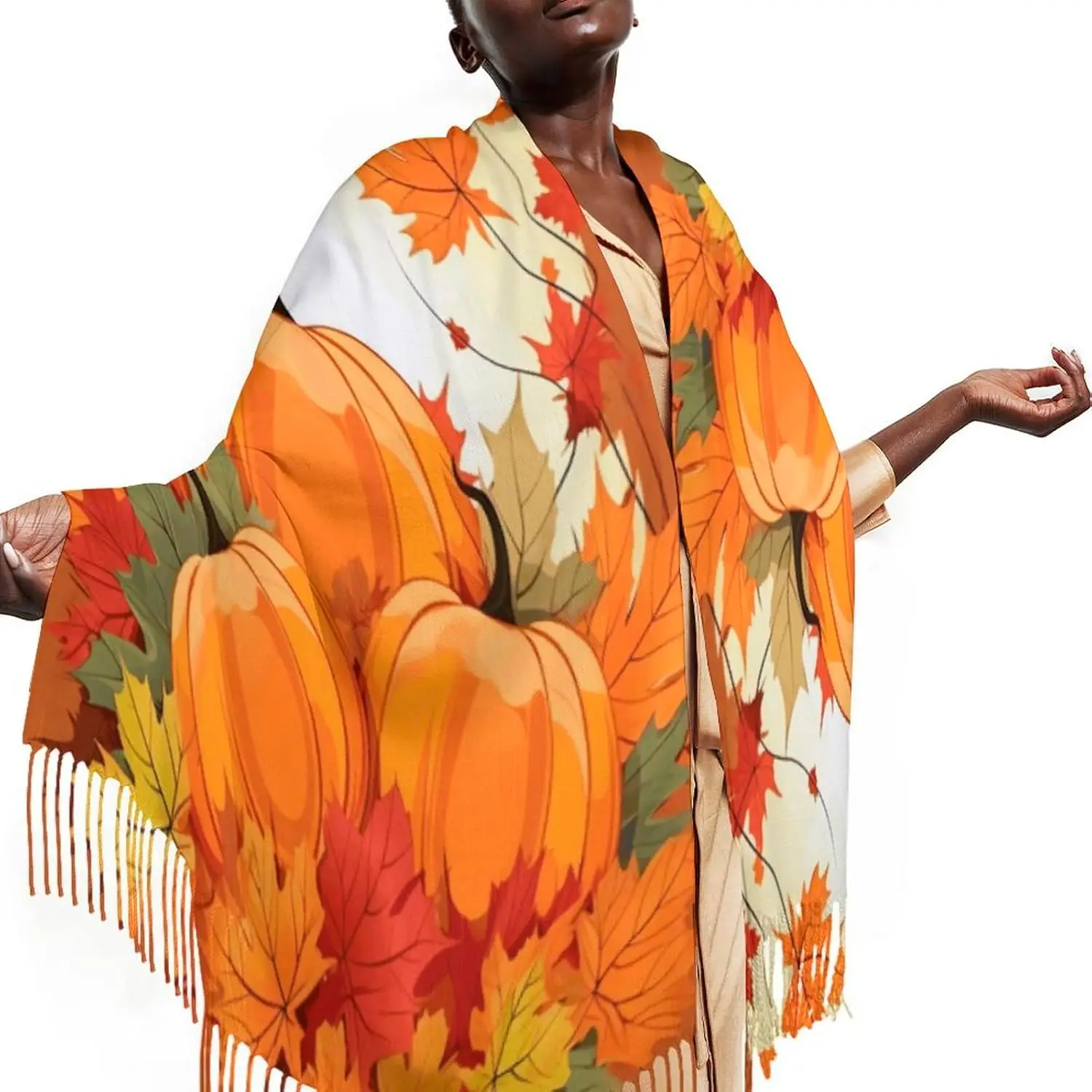 

Шарф с кисточками, осенний шарф с кисточками с принтом тыквы и клена, женский осенне-зимний шарф, теплый шарф-одеяло на День благодарения