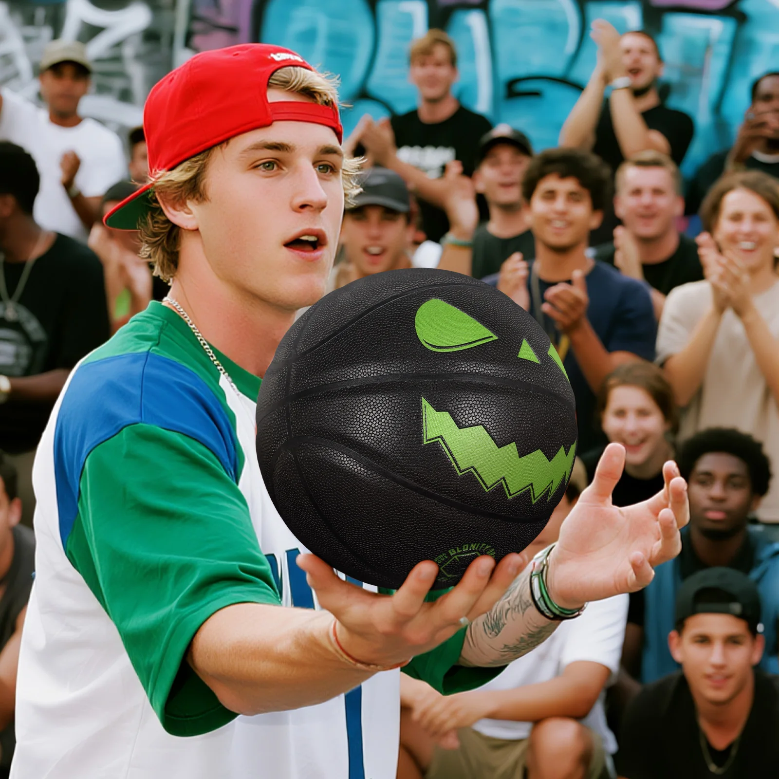 كرة السلة Jack-O'-Lantern للهالوين مقاس قياسي 7 للاستخدام الخارجي والداخلي للرجال والنساء كرات مضيئة على شكل يقطين للاستخدام الليلي المتوهج