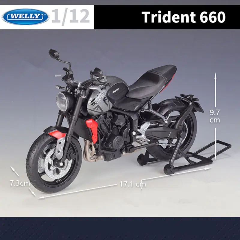 WELLY 1:12 2021 Triumph Trident 660 Alloy Racing Motorcycle Model Diecast Metal Street Motorcycle Model Simulation Kids Toy Gift