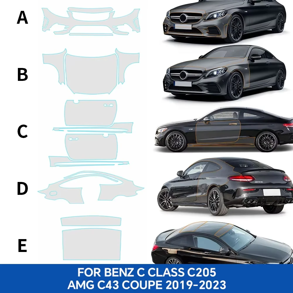 

For Mercedes BENZ C-CLASS C205 AMG C43 COUPE 2019-2023 8.5Mil TPU Scratch-resistant Paint Protection Film Invisible Pre-cut PPF