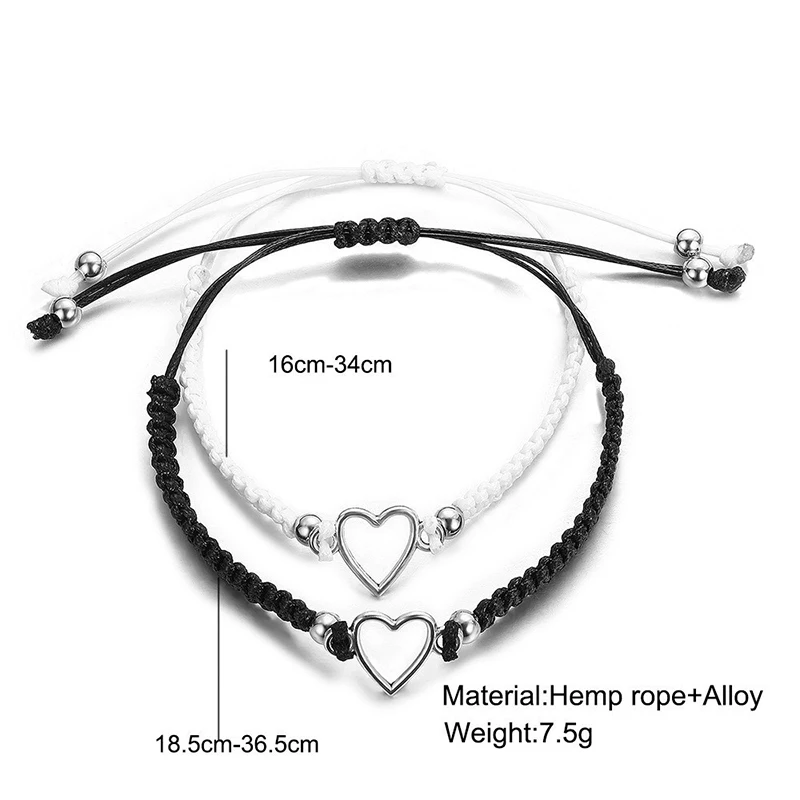 2PCS Love Heart Couple Bracelet For Lover Women Men Hand Crafted Adjustable Rope Friends Relationship Matching Bracelets Jewelry image 6