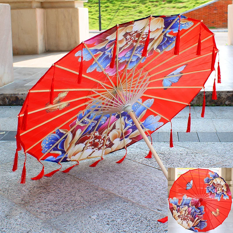 82cm Red Flower Ancient Oil Paper Umbrella Rainproof Chinese Wedding Cheongsam Paraguas Guarda Chuva Şemsiye Japan Sombrilla