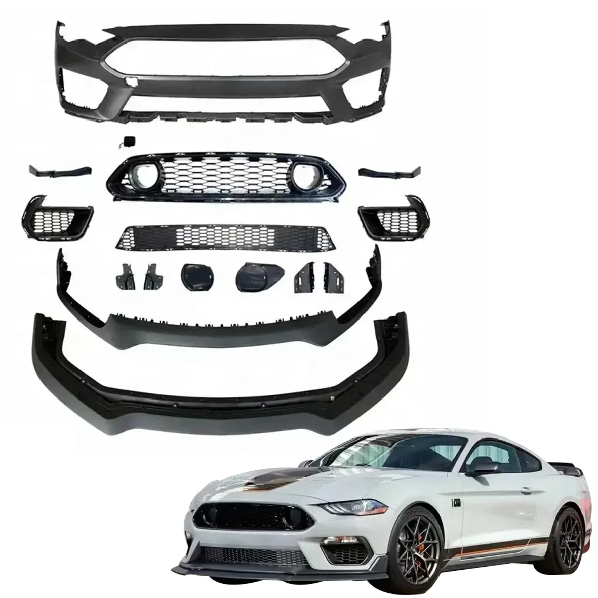 

SPM hight quality march 1 style front bumper rear bumper side skirt spoiler for ford mustang body kit accessories 2018-2022