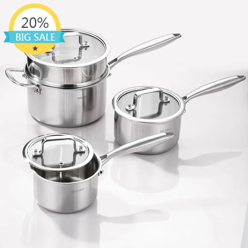 

Tri-Ply Stainless Steel Cookware Set, 1-3.5 Quarts, Even Heat Distribution, Compatible with All Stoves, Includes Steamer for 3.5