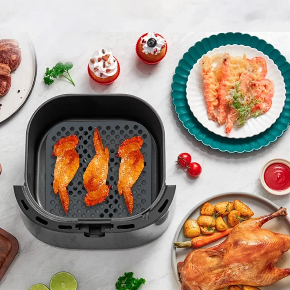 Square Reusable Air Fryer Liners Non-Stick Silicone Mats Resistant Heat Easy to Clean Steamer Liners for Kitchen Baking