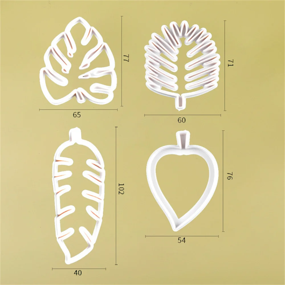 4Pcs Leaf Biscuit Mold Hawaiian Tropical Palm Leaves Cookie Cutters Moulds for DIY Fondant Cake Decorating Baking Kitchen Tools